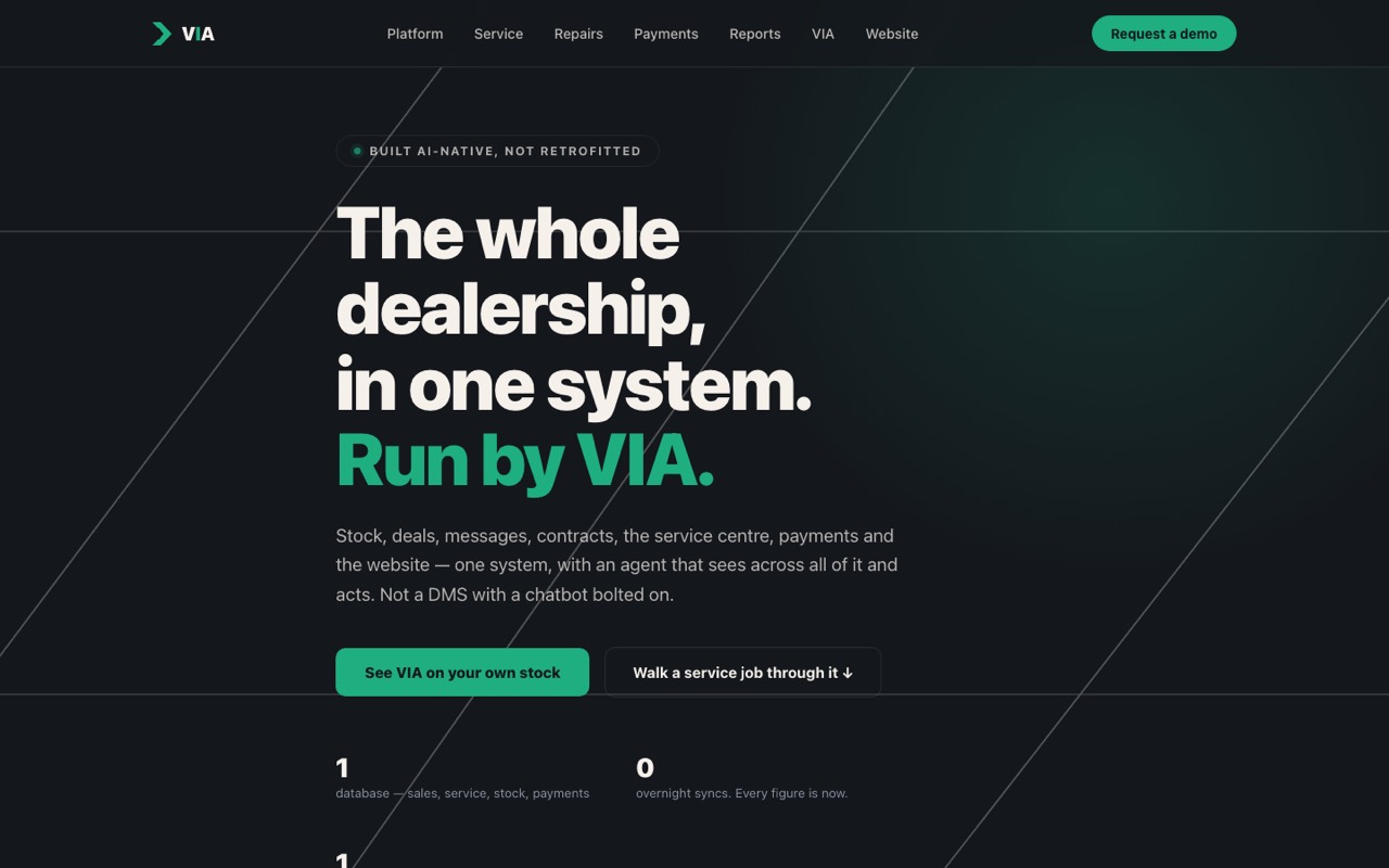 The VIA AUTO website, shown whole